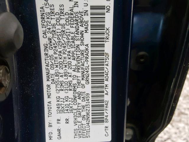 5TELU42N96Z151459 - 2006 TOYOTA TACOMA DOUBLE CAB  照片 10