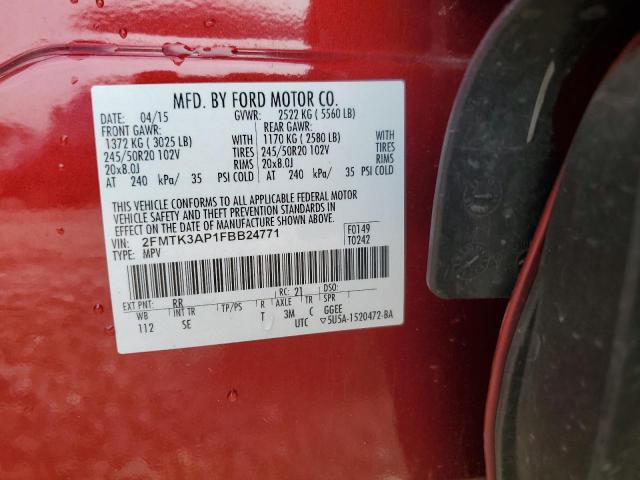 2FMTK3AP1FBB24771 - 2015 FORD EDGE SPORT RED photo 13