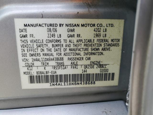 1N4AL11DX6N438688 - 2006 NISSAN ALTIMA S SILVER photo 12