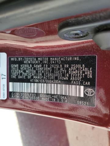 4T1BK1EB7DU042954 - 2013 TOYOTA AVALON BASE 勃艮第红 照片 12