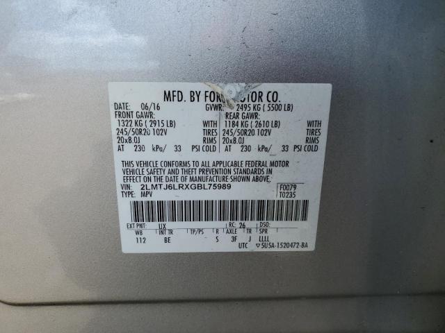 2LMTJ6LRXGBL75989 - 2016 LINCOLN MKX RESERVE 银色 照片 13