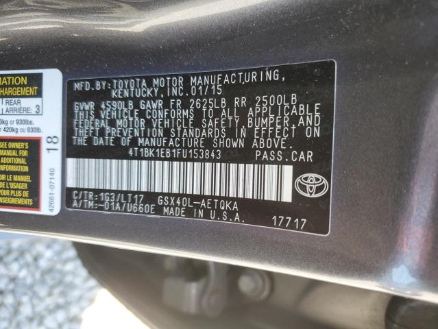 4T1BK1EB1FU153843 - 2015 TOYOTA AVALON XLE GRAY photo 12