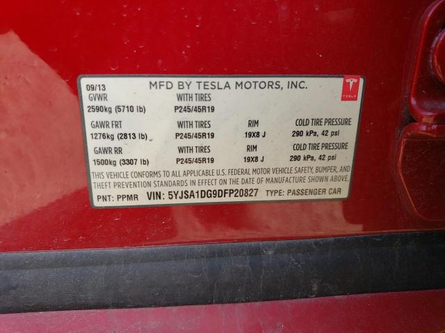 5YJSA1DG9DFP20827 - 2013 TESLA MODEL S Կարմիր լուսանկար 12