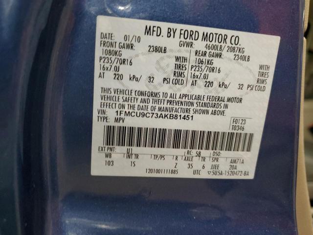 1FMCU9C73AKB81451 - 2010 FORD ESCAPE XLS BLUE photo 12