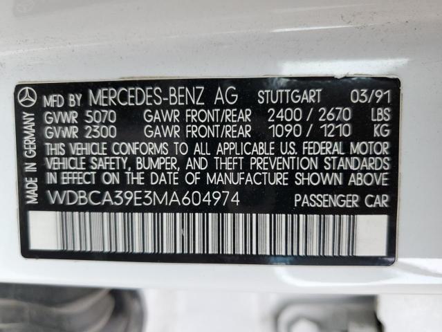 WDBCA39E3MA604974 - 1991 MERCEDES-BENZ 560 SEL WHITE photo 12