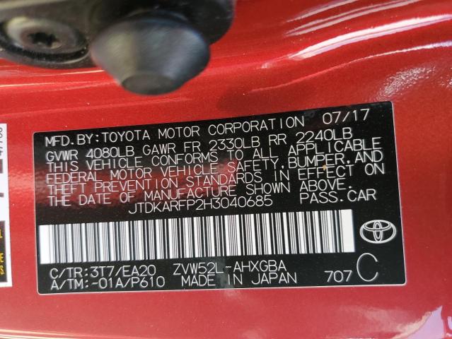 JTDKARFP2H3040685 - 2017 TOYOTA PRIUS PRIM 红色 照片 12