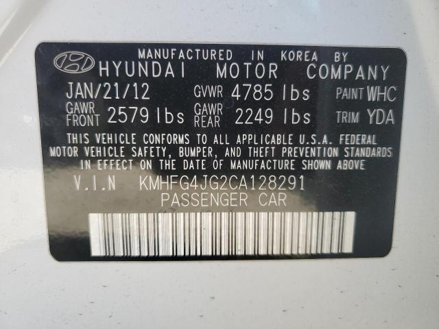 KMHFG4JG2CA128291 - 2012 HYUNDAI AZERA GLS WHITE photo 12