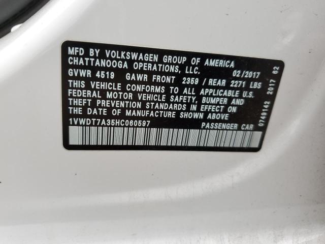 1VWDT7A35HC060597 - 2017 VOLKSWAGEN PASSAT R-LINE Ağ foto 12