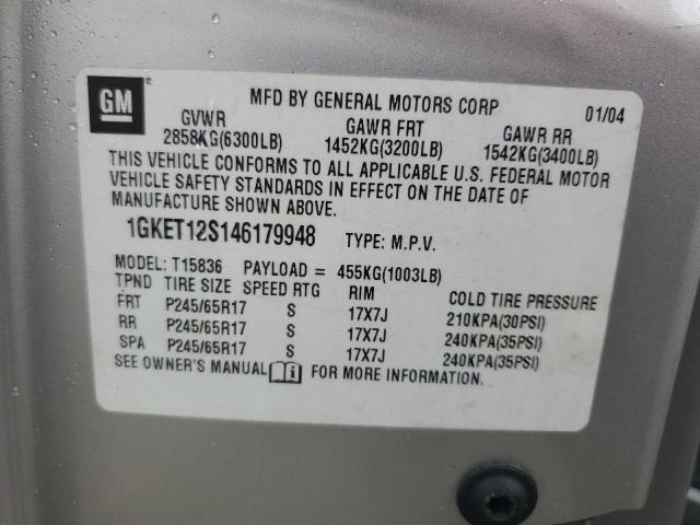 1GKET12S146179948 - 2004 GMC ENVOY XUV SILVER photo 12