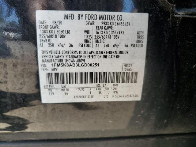 1FM5K8AB3LGD00251 - 2020 FORD EXPLORER POLICE INTERCEPTOR أسود صورة 13