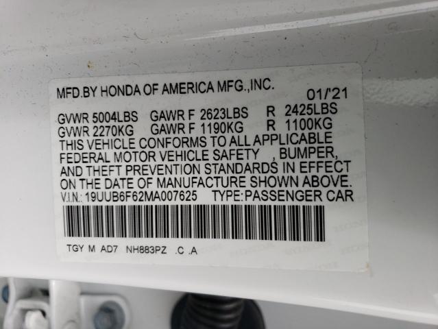 19UUB6F62MA007625 - 2021 ACURA TLX ADVANCE WHITE photo 12