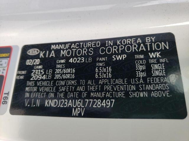 KNDJ23AU6L7728497 - 2020 KIA SOUL LX WHITE photo 10