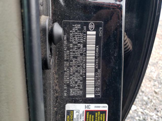4T1BE46K79U272766 - 2009 TOYOTA CAMRY BASE BLACK photo 12