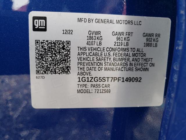 1G1ZG5ST7PF149092 - 2023 CHEVROLET MALIBU RS BLUE photo 13