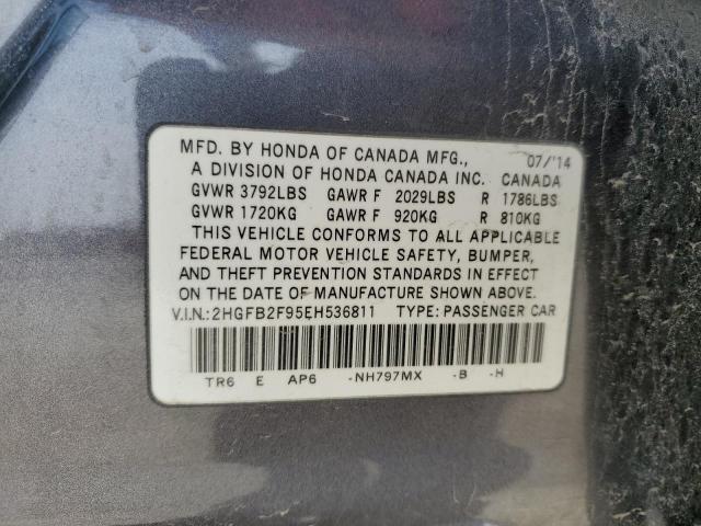 2HGFB2F95EH536811 - 2014 HONDA CIVIC EXL SILVER photo 12