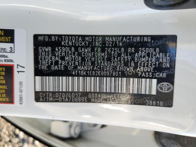 4T1BK1EB2EU097801 - 2014 TOYOTA AVALON BASE WHITE photo 12