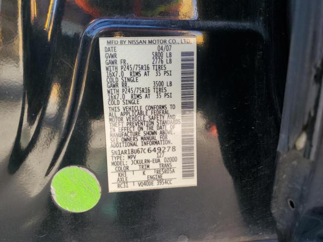 5N1AR18U67C649278 - 2007 NISSAN PATHFINDER LE BLACK photo 13