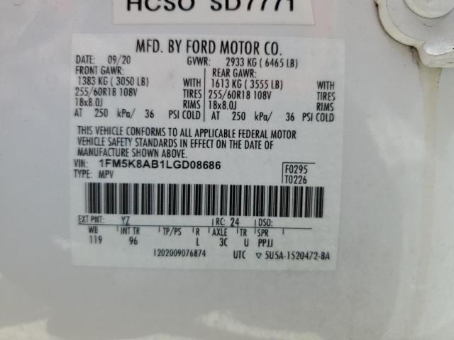 1FM5K8AB1LGD08686 - 2020 FORD EXPLORER POLICE INTERCEPTOR WHITE photo 14