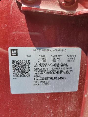 1G1ZG5ST9LF134572 - 2020 CHEVROLET MALIBU RS 红色 照片 12