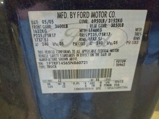 1FTRF14565NB60721 - 2005 FORD F150 Niebieski zdjęcie 12
