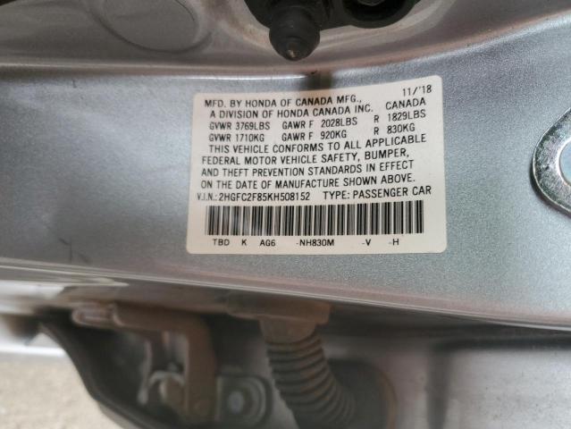 2HGFC2F85KH508152 - 2019 HONDA CIVIC SPORT SILVER photo 12