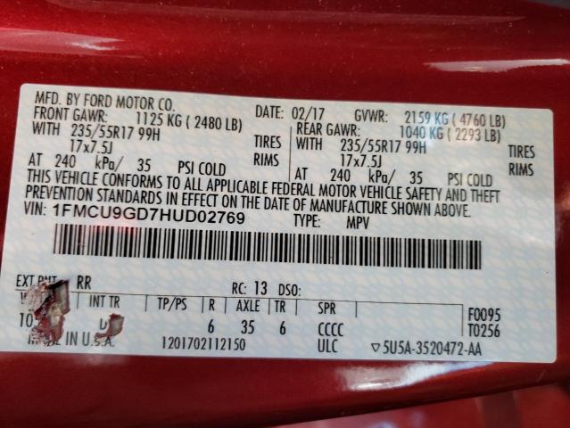 1FMCU9GD7HUD02769 - 2017 FORD ESCAPE SE RED photo 14