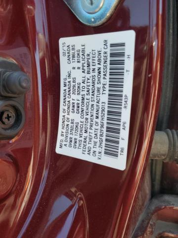 2HGFB2F96FH529013 - 2015 HONDA CIVIC EXL 勃艮第红 照片 12