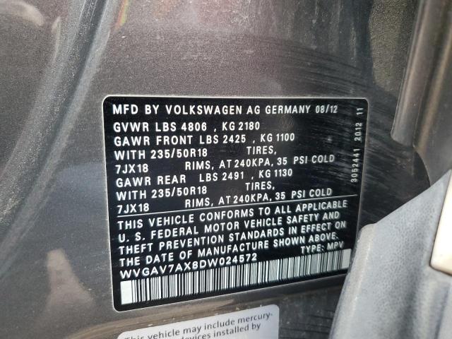 WVGAV7AX8DW024572 - 2013 VOLKSWAGEN TIGUAN S GRAY photo 13