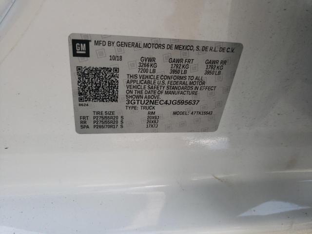 3GTU2NEC4JG595637 - 2018 GMC SIERRA K1500 SLT WHITE photo 12