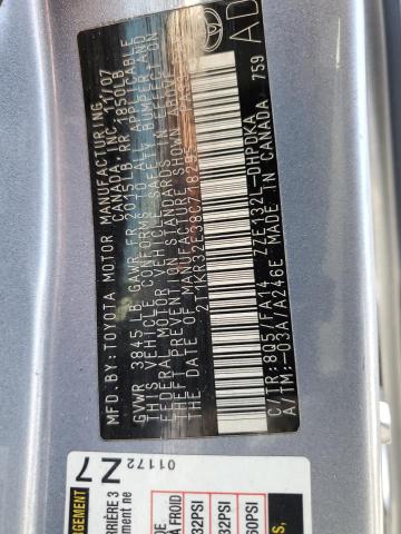 2T1KR32E38C718295 - 2008 TOYOTA COROLLA MA XR SILVER photo 13