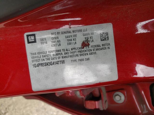 1G4PR5SK5G4147798 - 2016 BUICK VERANO CONVENIENCE RED photo 12