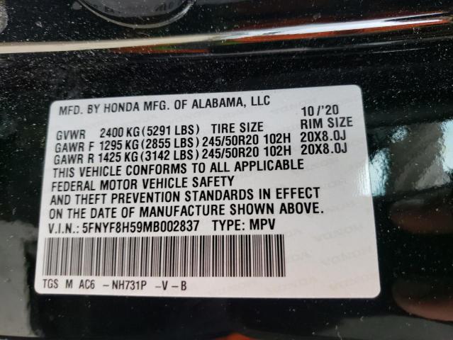 5FNYF8H59MB002837 - 2021 HONDA PASSPORT EXL 黑色 照片 13