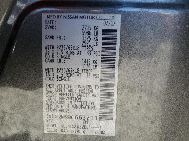 5N1DR2MM8HC663211 - 2017 NISSAN PATHFINDER S GRAY photo 13
