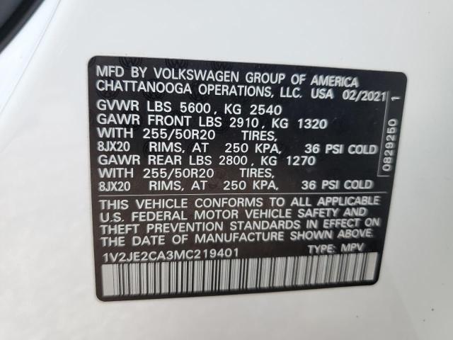 1V2JE2CA3MC219401 - 2021 VOLKSWAGEN ATLAS CROS SE Ağ foto 12