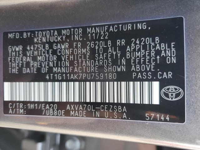 4T1G11AK7PU759180 - 2023 TOYOTA CAMRY SE NIGHT SHADE GRAY photo 12