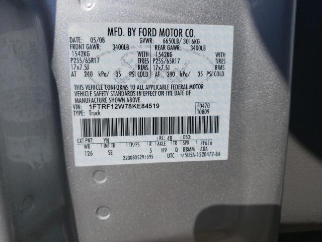 1FTRF12W78KE84519 - 2008 FORD F150 SILVER photo 12