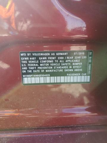 WVWBP7AN8GE504025 - 2016 VOLKSWAGEN CC BASE BURGUNDY photo 12