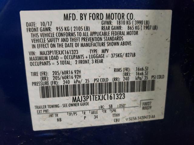 MAJ3P1TEXJC161323 - 2018 FORD ECOSPORT SE BLUE photo 13