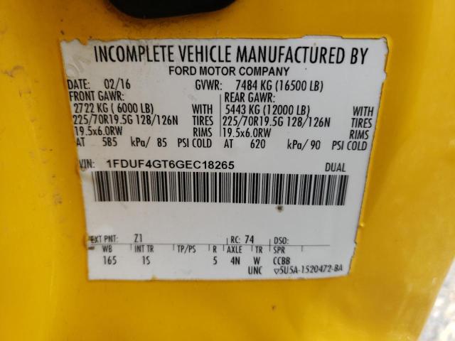 1FDUF4GT6GEC18265 - 2016 FORD F450 SUPER DUTY YELLOW photo 12