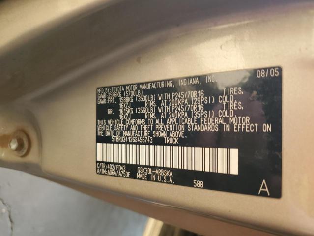 5TBRU34126S456743 - 2006 TOYOTA TUNDRA ACCESS CAB SR5 GOLD photo 12