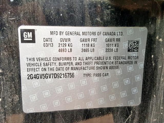 2G4GV5GV7D9216756 - 2013 BUICK REGAL GS  фото 10