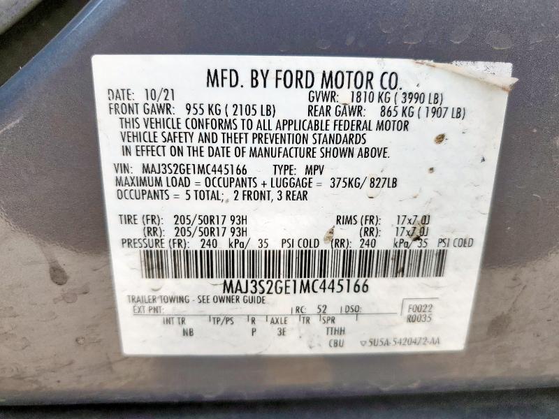 MAJ3S2GE1MC445166 - 2021 FORD ECOSPORT SE ნაცრისფერი ფოტო 14