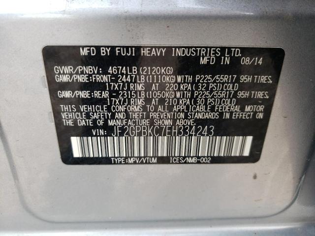 JF2GPBKC7EH334243 - 2014 SUBARU XV CROSSTR 2.0I HYBRID TOURING SILVER photo 13