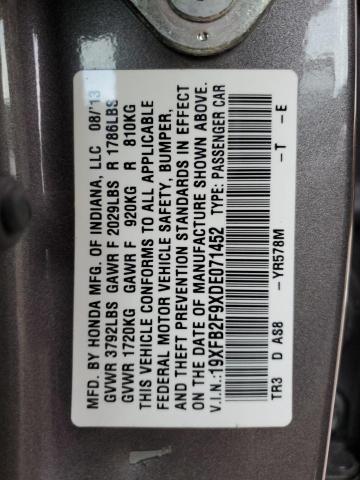 19XFB2F9XDE071452 - 2013 HONDA CIVIC EXL GRAY photo 13