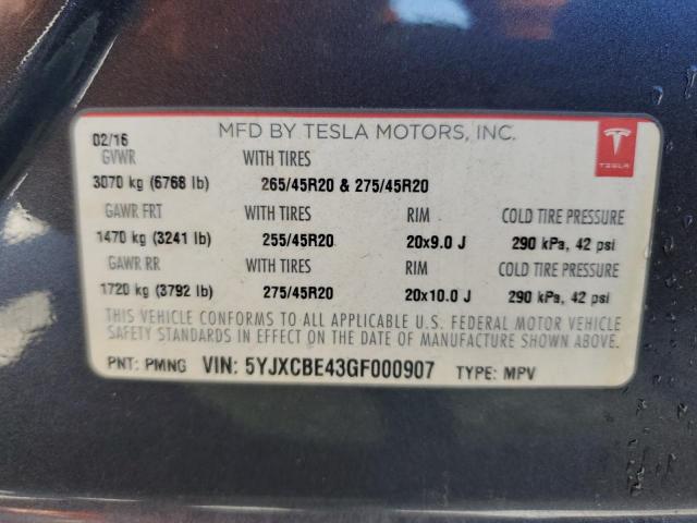 5YJXCBE43GF000907 - 2016 TESLA MODEL X Grafit foto 14