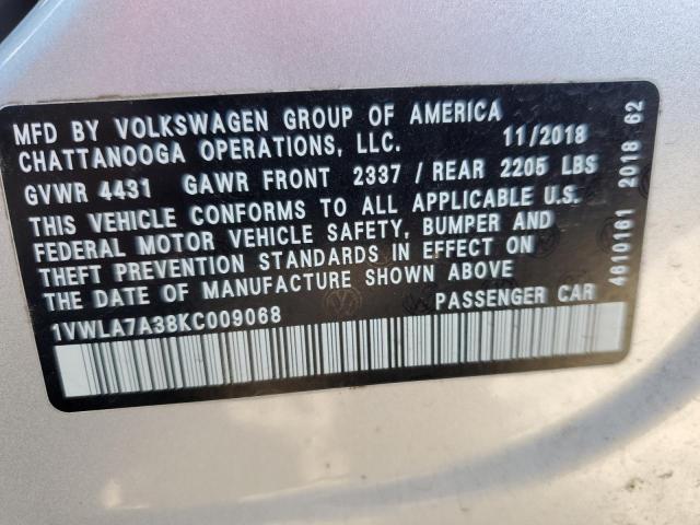 1VWLA7A38KC009068 - 2019 VOLKSWAGEN PASSAT WOLFSBURG 银色 照片 12
