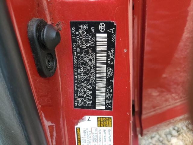 JTDKB20U977580366 - 2007 TOYOTA PRIUS RED photo 12