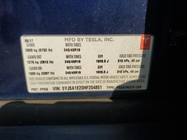 5YJSA1E20HF204851 - 2017 TESLA MODEL S Mavi foto 12
