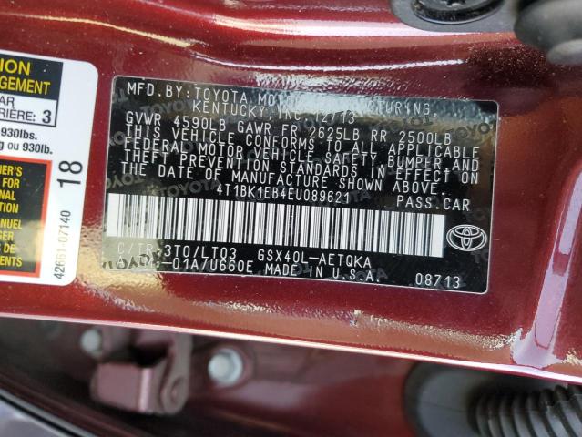 4T1BK1EB4EU089621 - 2014 TOYOTA AVALON BASE 栗色 照片 13