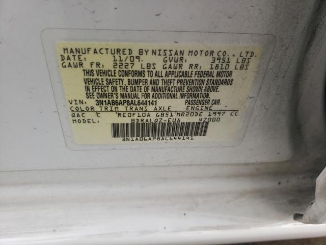 3N1AB6AP8AL644141 - 2010 NISSAN SENTRA 2.0 WHITE photo 12